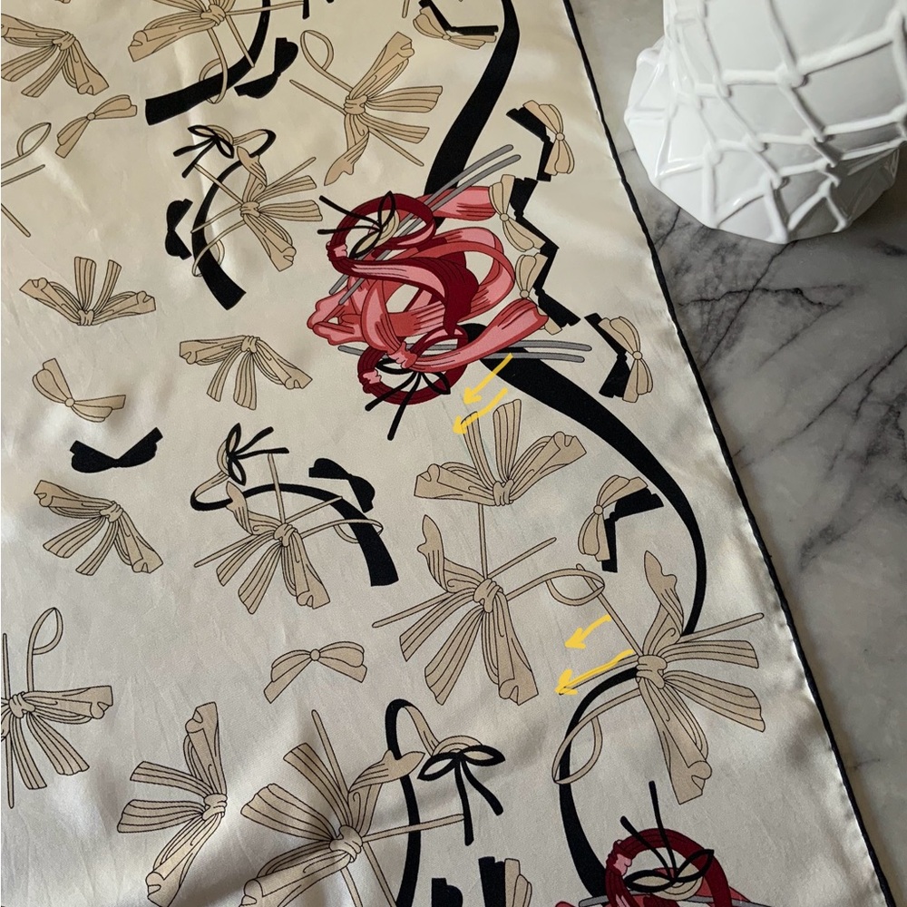 Trussardi Silk Scarf with Cream, Black, and Red Accents - Picture 9 of 10